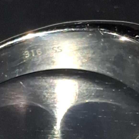 Men's Salmon Quartz & Ruby CZ Stainless Steel Ring - Picture 12 of 14